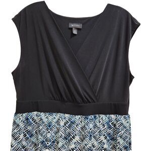 AB STUDIO Size XL Maxi Dress Blue Black White Sleeveless Stretch Empire Waist
